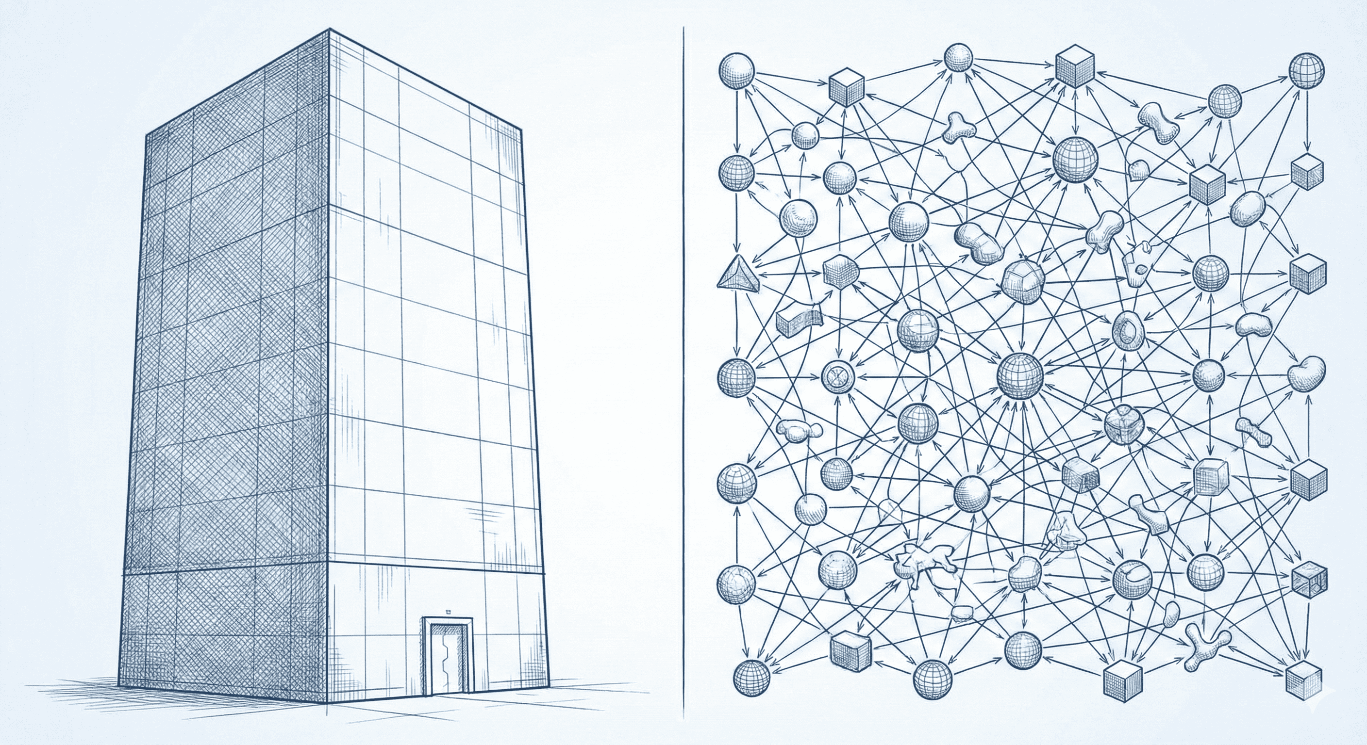 Protocols vs services: distributed mesh networks versus centralised hub-and-spoke